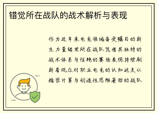 错觉所在战队的战术解析与表现
